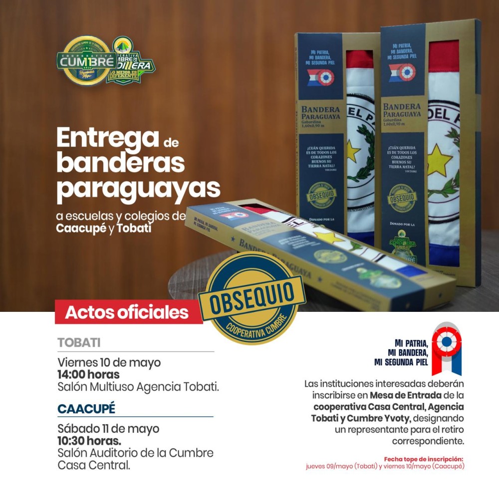 La Cumbre estará obsequiando banderas patrias
